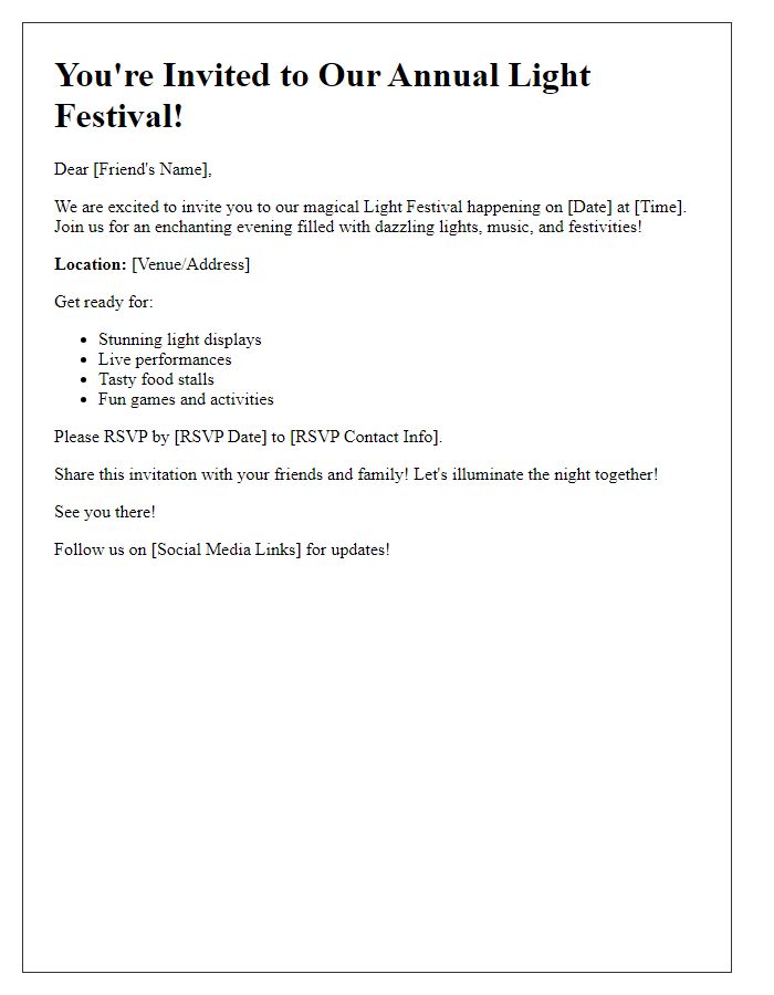 Letter template of light festival invitation for social media sharing.