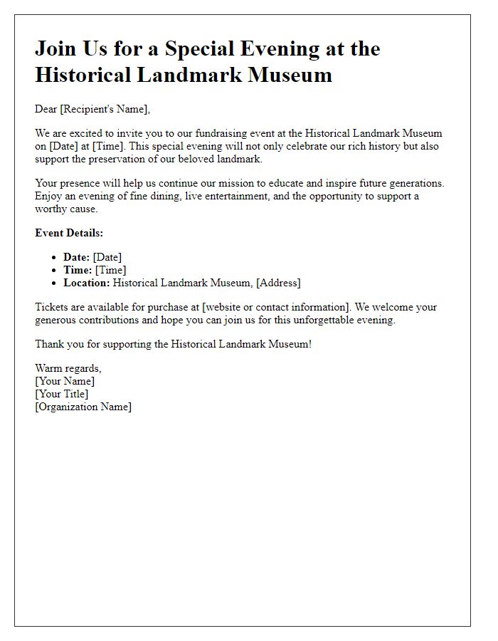 Letter template of event invitation for museum historical landmark fundraising