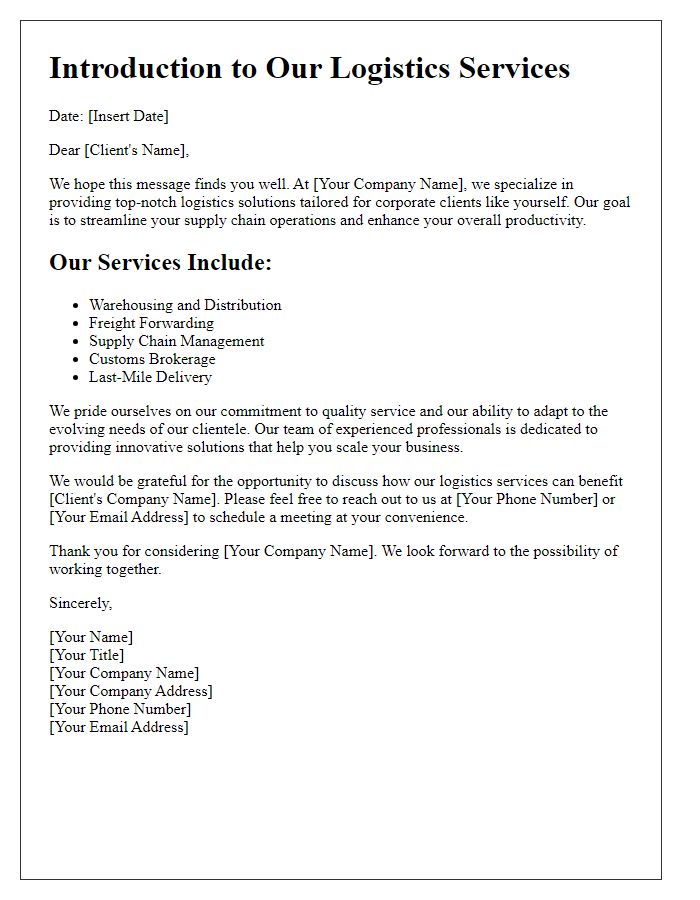 Letter template of logistics service introduction for corporate clients