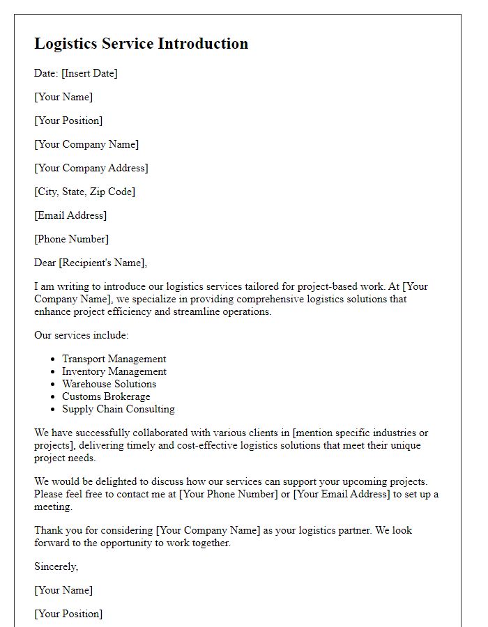 Letter template of logistics service introduction for project-based work