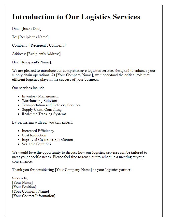 Letter template of logistics service introduction for supply chain enhancements