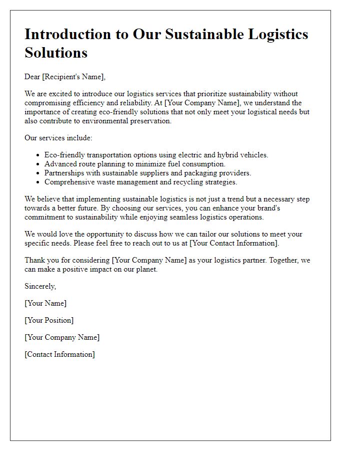 Letter template of logistics service introduction for sustainable solutions