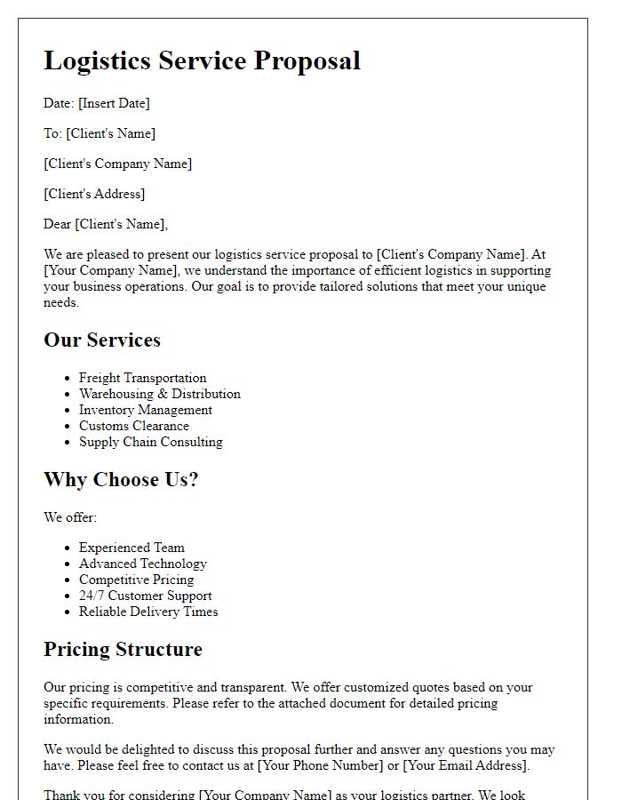 Letter template of logistics service proposal for potential clients