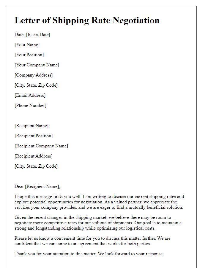 Letter template of shipping rate negotiation for freight forwarding companies.