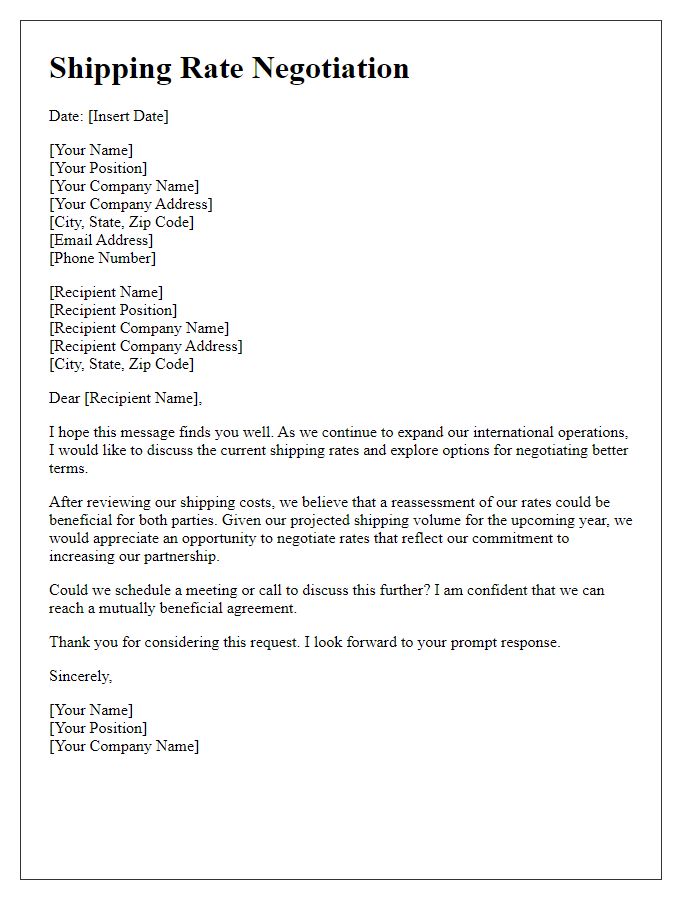 Letter template of shipping rate negotiation for international shipments.