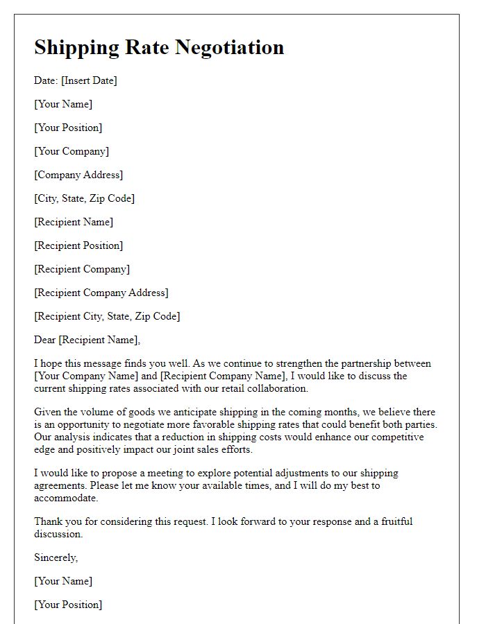 Letter template of shipping rate negotiation for retail partnerships.