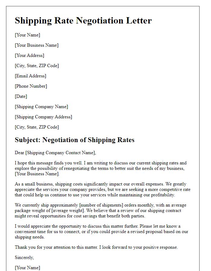 Letter template of shipping rate negotiation for small businesses.