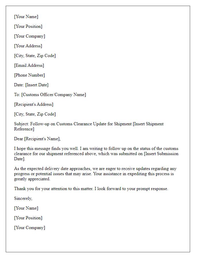 Letter template of customs clearance update follow-up