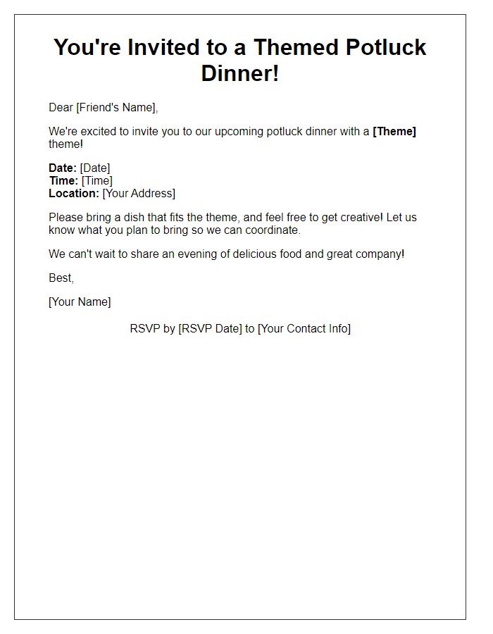 Letter template of themed potluck dinner invitation