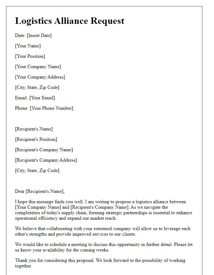 Letter template of logistics alliance request