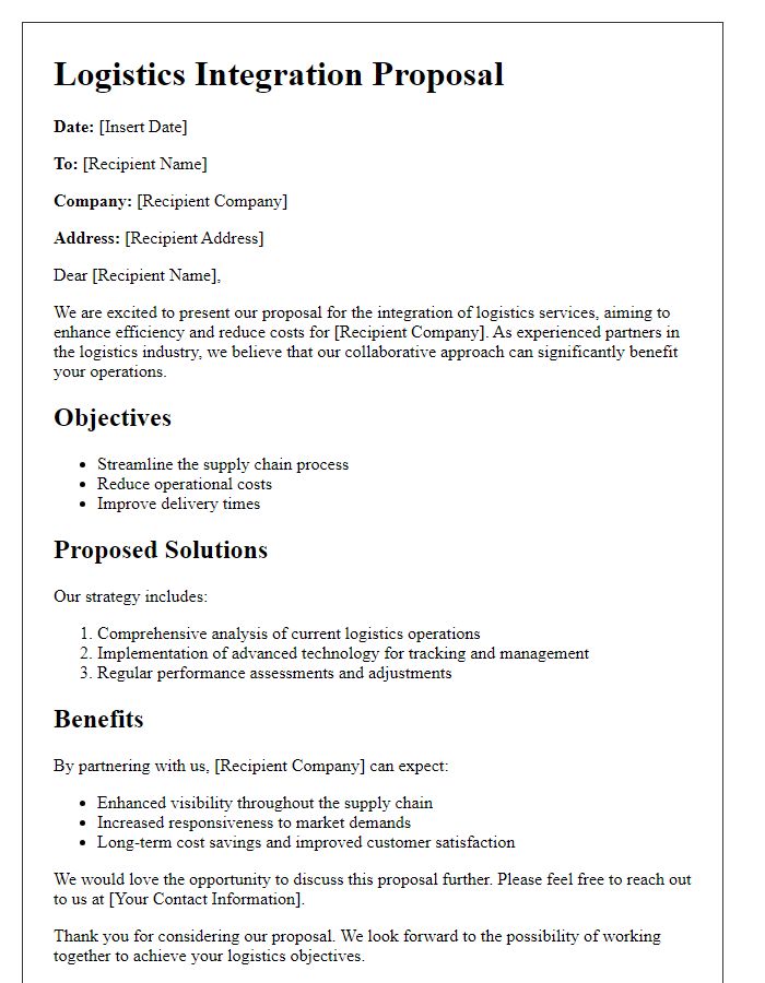 Letter template of logistics integration proposal