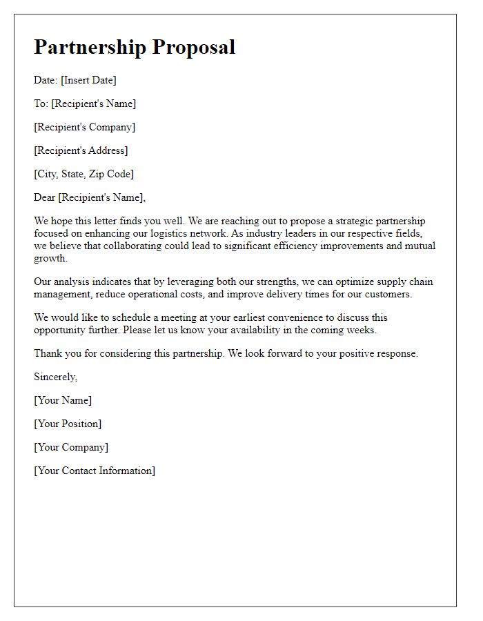 Letter template of logistics network partnership