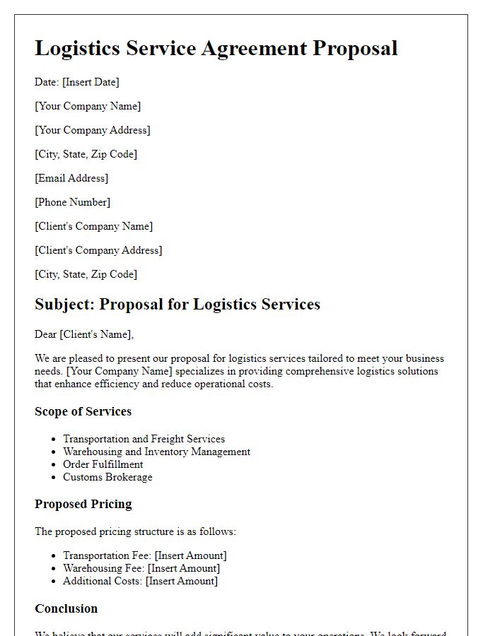 Letter template of logistics service agreement proposal