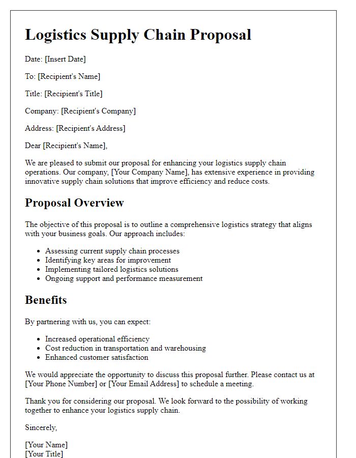 Letter template of logistics supply chain proposal