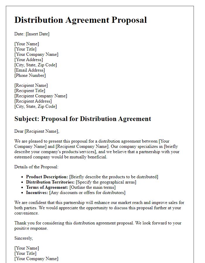 Letter template of Distribution Agreement Proposal