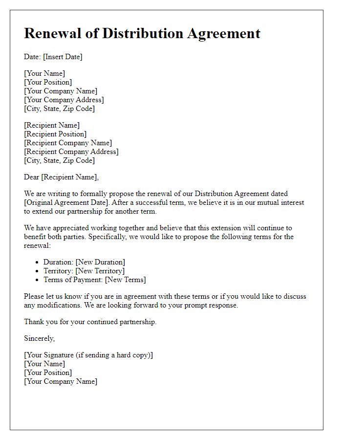 Letter template of Renewal of Distribution Agreement