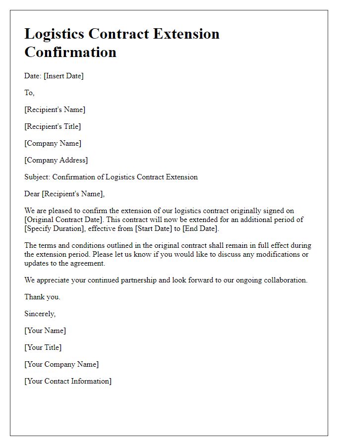 Letter template of logistics contract extension confirmation