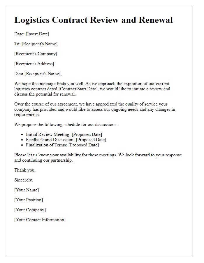 Letter template of logistics contract review and renewal