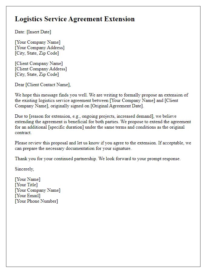 Letter template of logistics service agreement extension