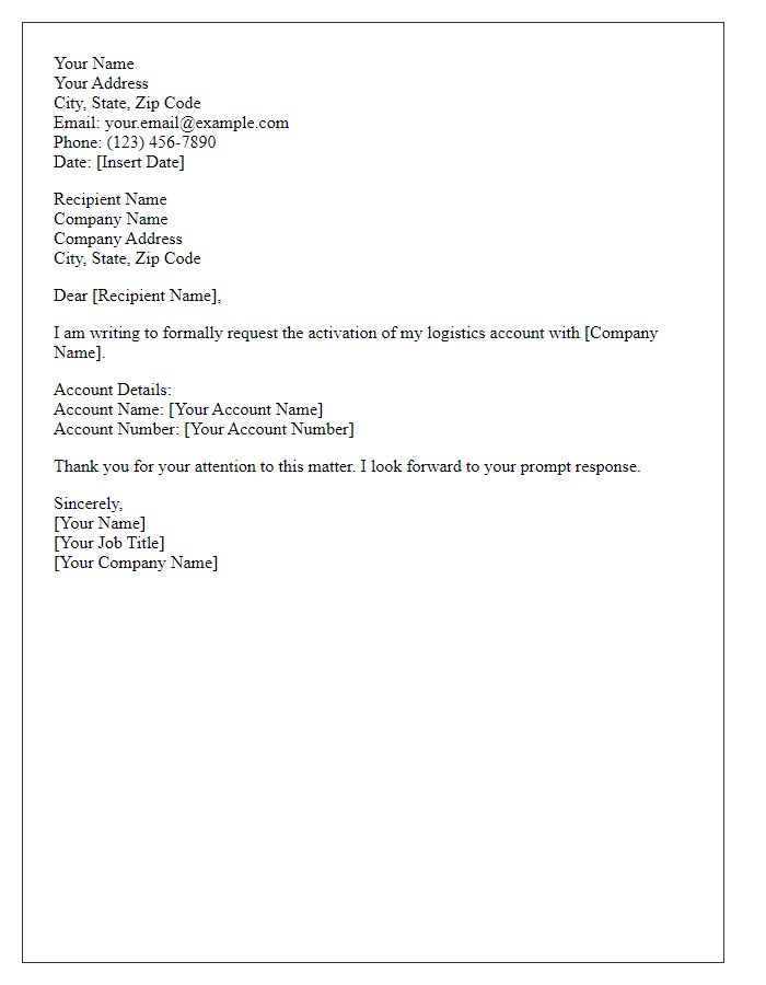 Letter template of logistics account activation request