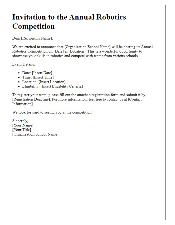 Letter template of announcement for robotics competition invitation