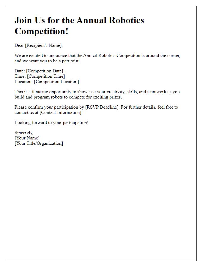 Letter template of call to join robotics competition