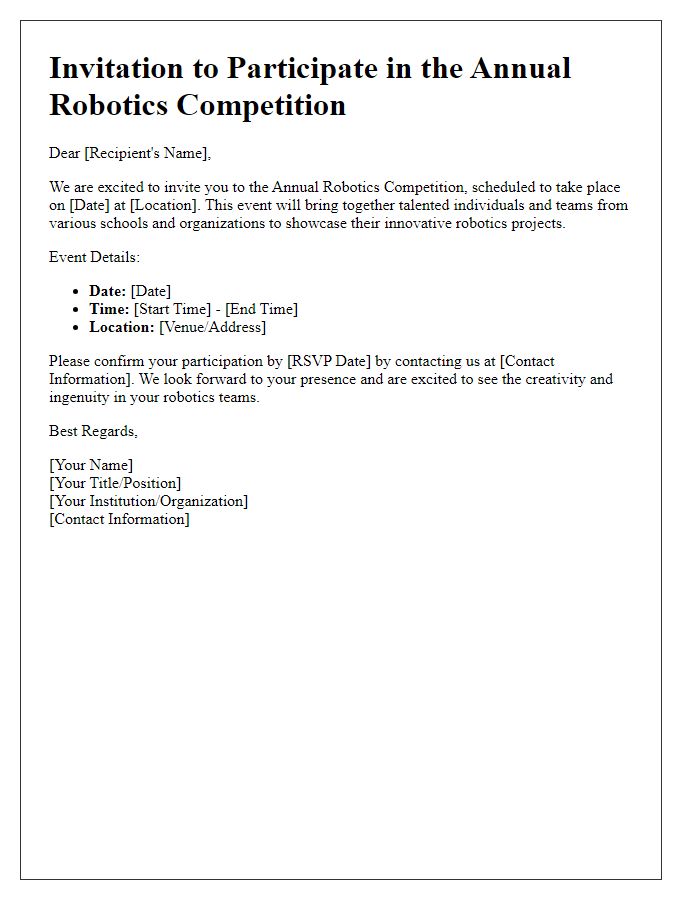 Letter template of invitation for robotics competition participation