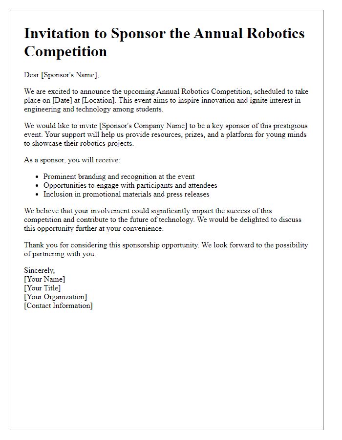 Letter template of invitation to sponsor robotics competition