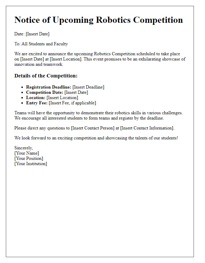 Letter template of notice for upcoming robotics competition