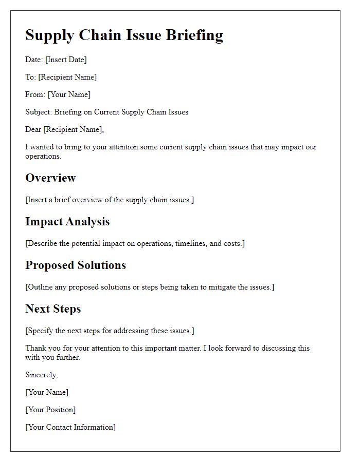 Letter template of supply chain issue briefing.