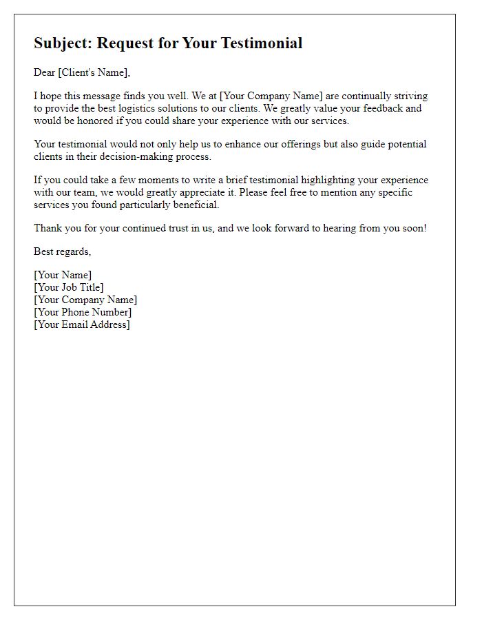 Letter template of logistics client testimonial request