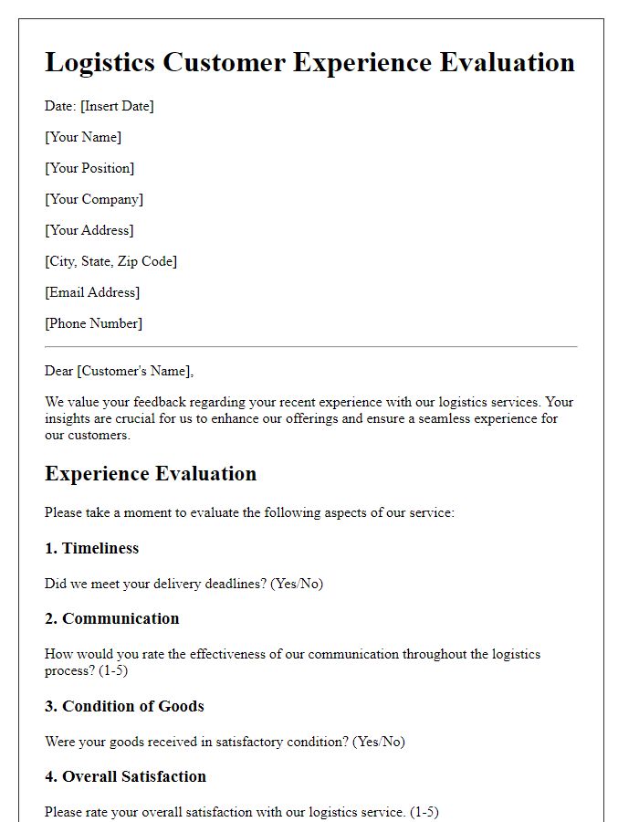 Letter template of logistics customer experience evaluation