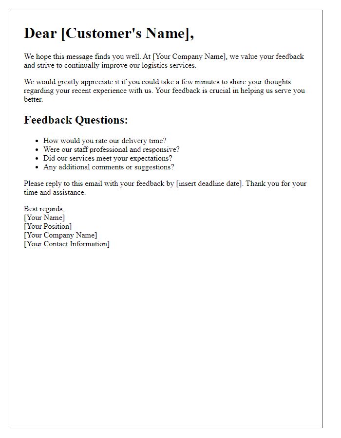 Letter template of logistics customer feedback inquiry