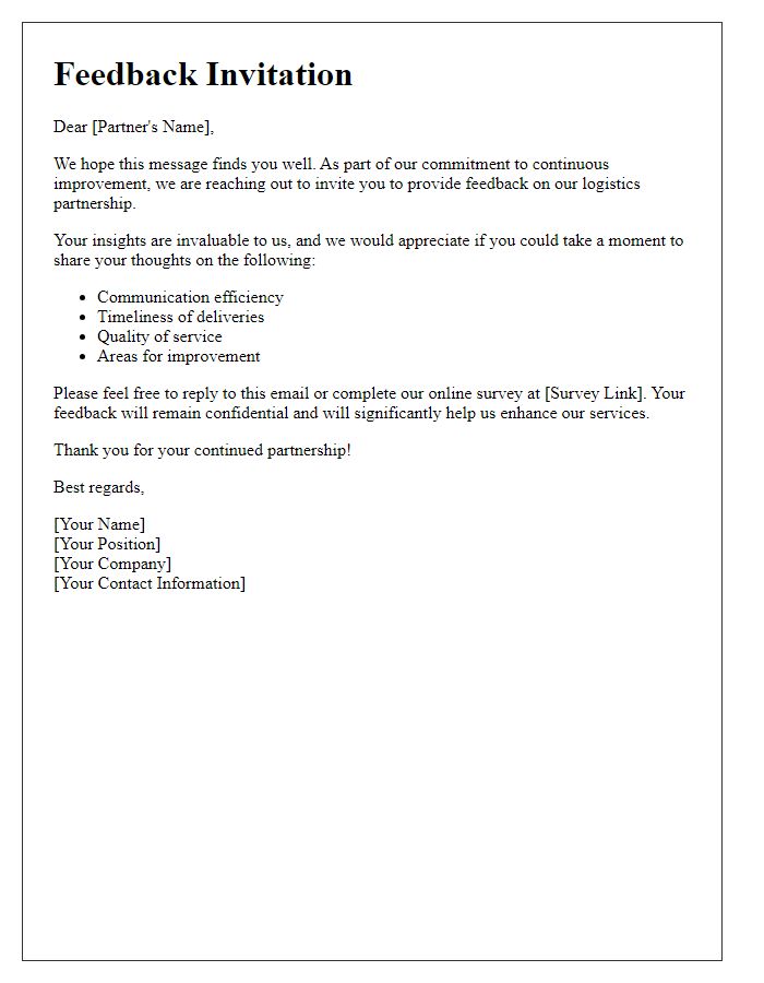 Letter template of logistics partner feedback invitation