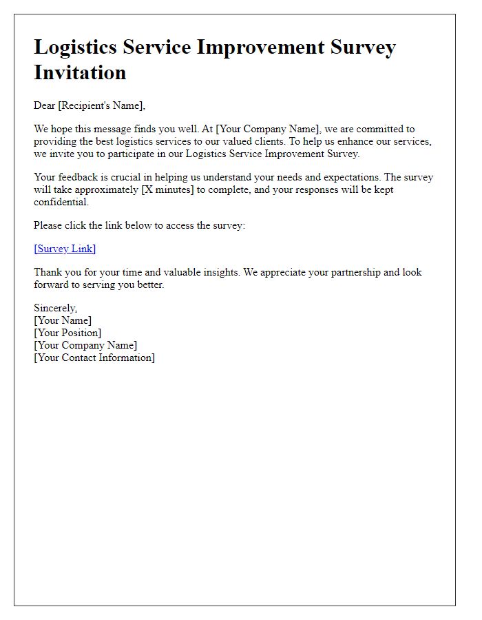 Letter template of logistics service improvement survey
