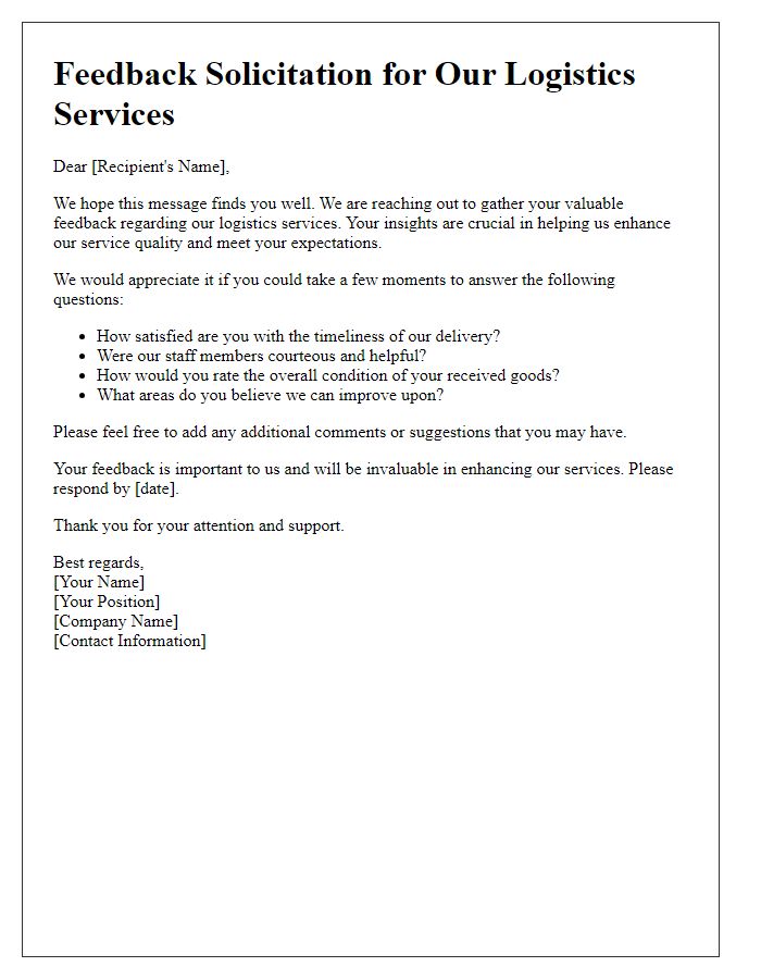 Letter template of logistics service quality feedback solicitation