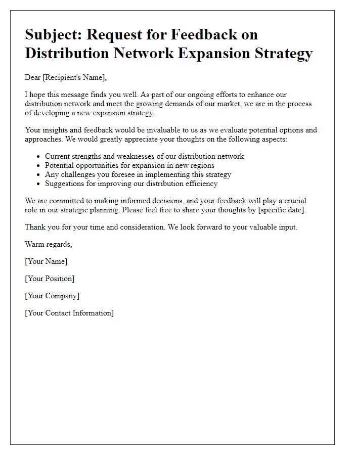 Letter template of feedback solicitation for distribution network expansion strategy