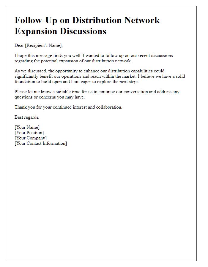 Letter template of follow-up on distribution network expansion discussions