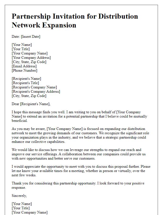 Letter template of partnership invitation for distribution network expansion