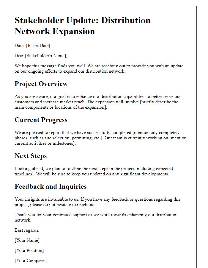 Letter template of stakeholder update regarding distribution network expansion