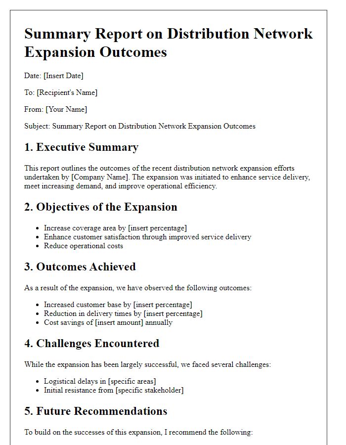 Letter template of summary report on distribution network expansion outcomes