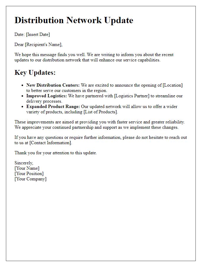 Letter template of distribution network update