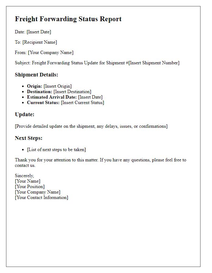 Letter template of freight forwarding status report