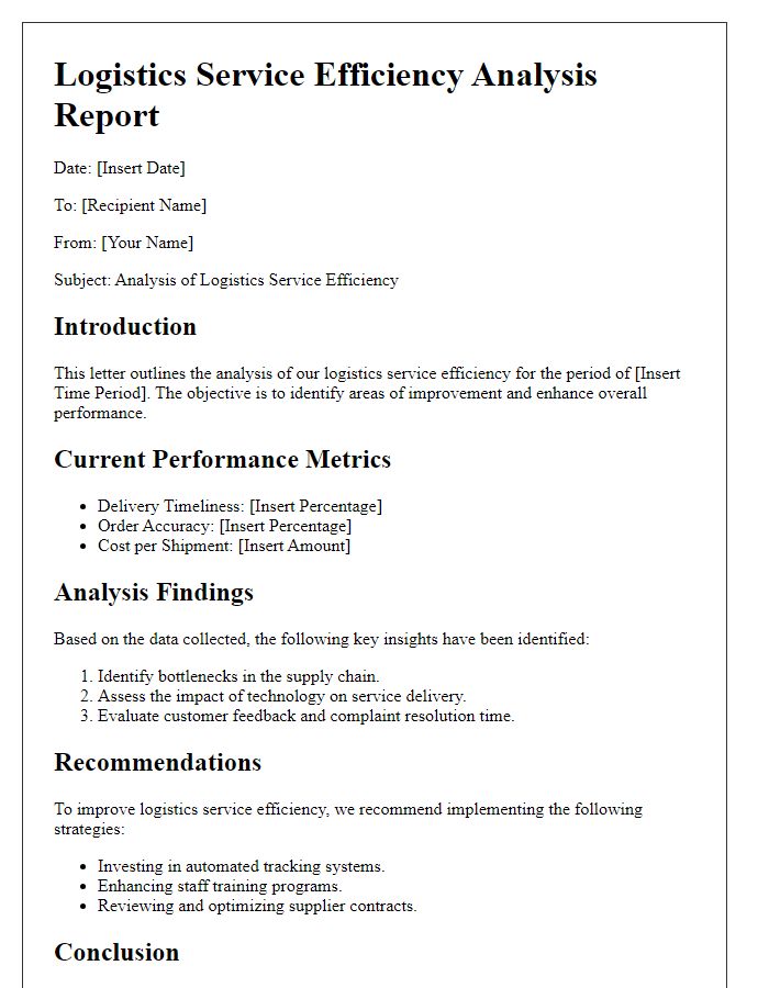 Letter template of logistics service efficiency analysis