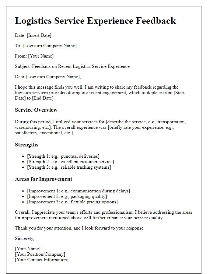 Letter template of logistics service experience feedback