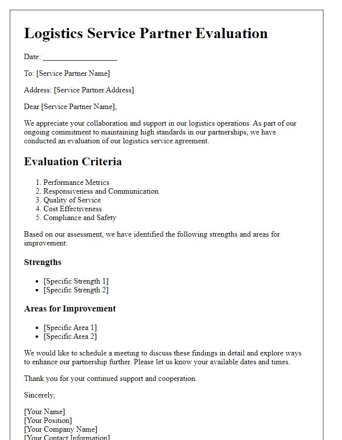 Letter template of logistics service partner evaluation