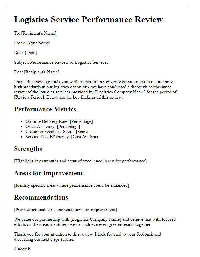 Letter template of logistics service performance review