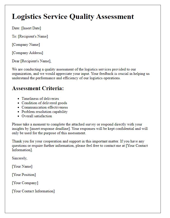 Letter template of logistics service quality assessment