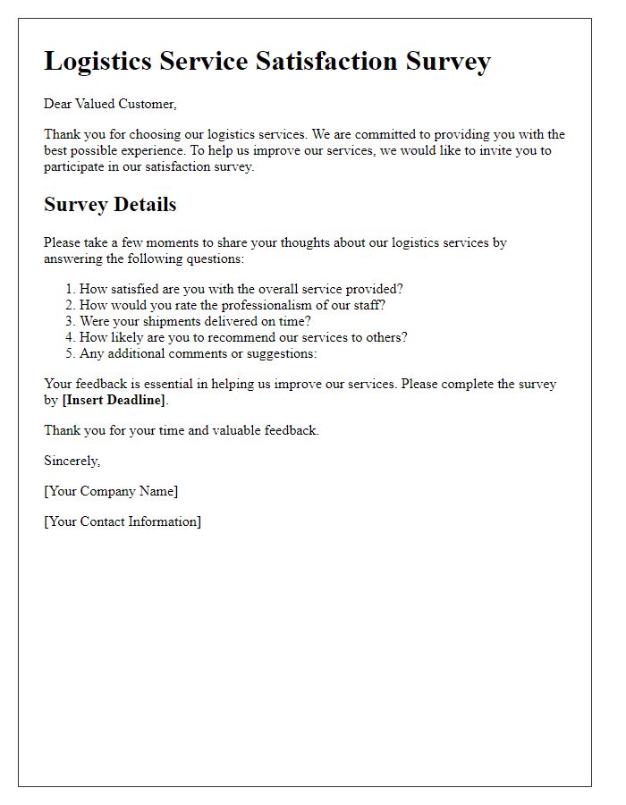 Letter template of logistics service satisfaction survey