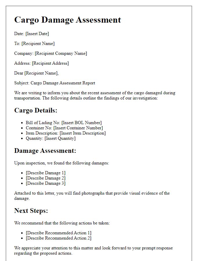 Letter template of cargo damage assessment.